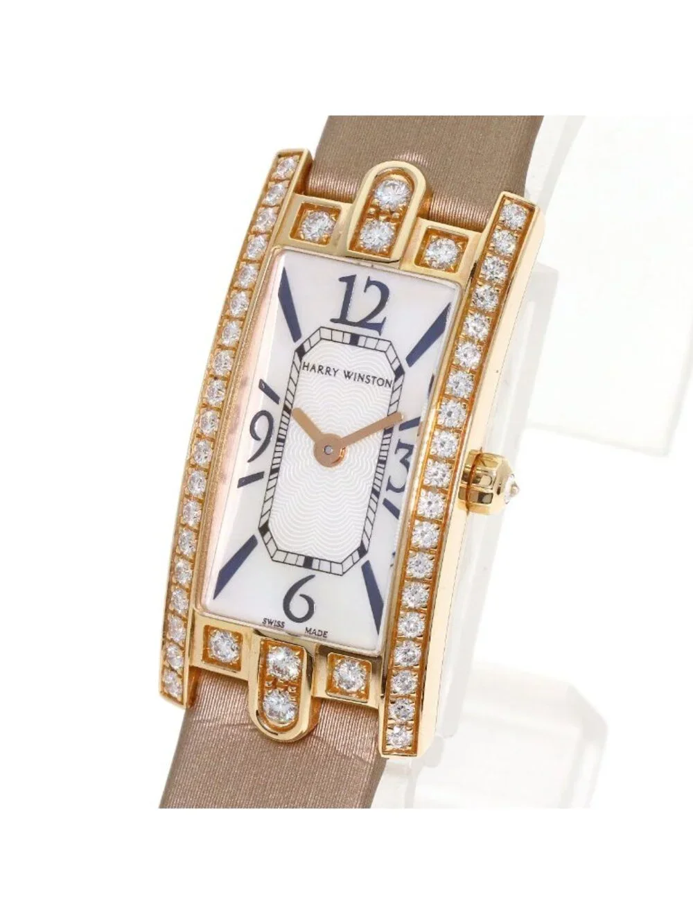 Harry Winston 332 Lqr Avenue C Mini Diamond Bezel Watch 18k Pink Gold Satin